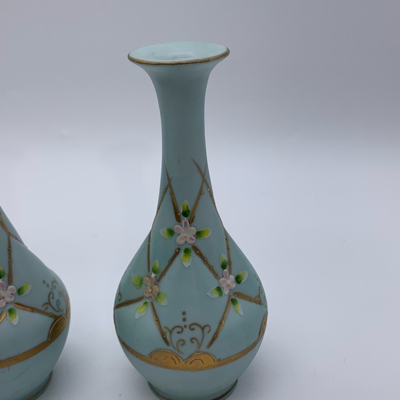Pair Of MCM Victorian Style Hand Painted LENWILE CHINA Vases ARDALT JAPAN #6847A - Picture 9 of 12